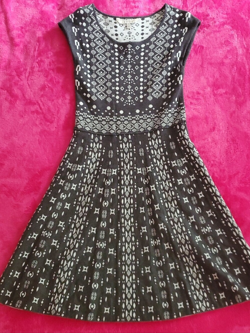 41 Hawthorn Black and Cream Geometric Fit & Flare Midi Dress